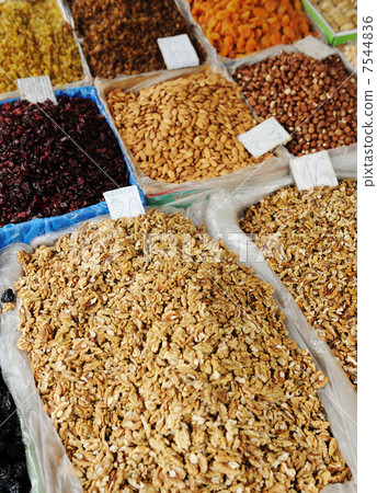 Dried fruits on market place, piazza, bazaar 7544836