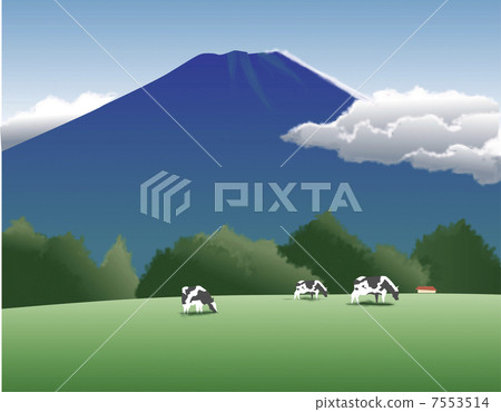 Ranch At The Foot Of Mount Fuji Stock Illustration 7553514 Pixta