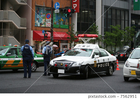 Police car in traffic accident site Police car in traffic accident site 7562951