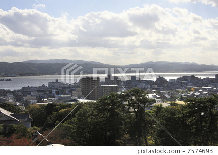 Matsue city area desired from the castle tower of Matsue castle Matsue city area desired from the castle tower of Matsue castle 7574693