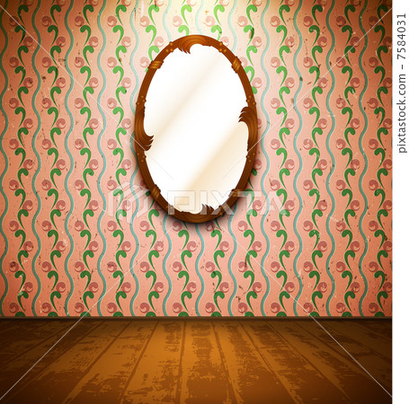Vintage room with mirror and floral wallpaper Vintage room with mirror and floral wallpaper 7584031