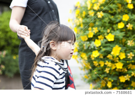 A girl taking a walk with her mother 7588681
