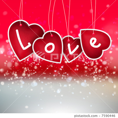 Valentine heart hanging labels on shining background 7590446