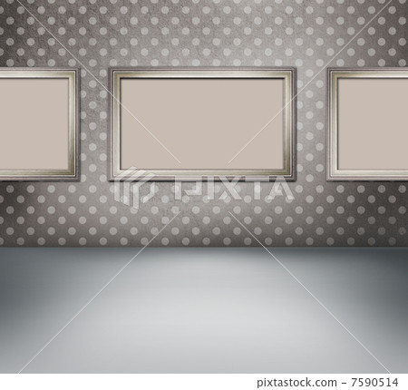 Interior of vintage room with frame on the wall. Realistic illus Interior of vintage room with frame on the wall. Realistic illus 7590514