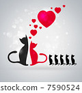Valentine background: two cats in love and their children near t 7590524