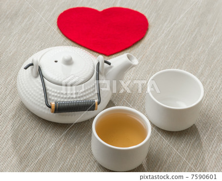 Valentines day surprice for couple. Romantic tea set with red h Valentines day surprice for couple. Romantic tea set with red h 7590601