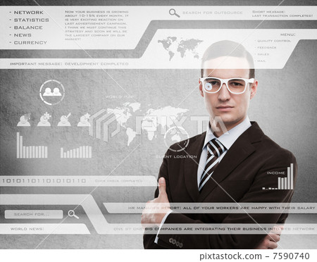 Businessman standing and working with touch screen technology 7590740