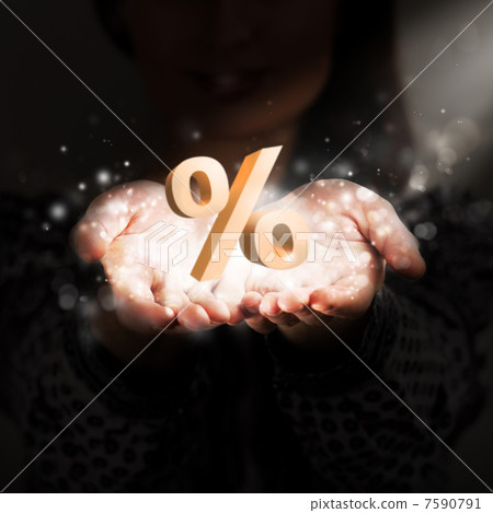 Two hands holding and sharing percentage symbol 7590791