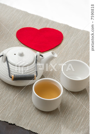 Valentines day surprice for couple. Romantic tea set with red h Valentines day surprice for couple. Romantic tea set with red h 7590818