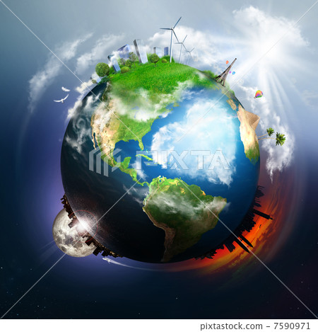 Earth with different elements on its surface and big heart of cl Earth with different elements on its surface and big heart of cl 7590971