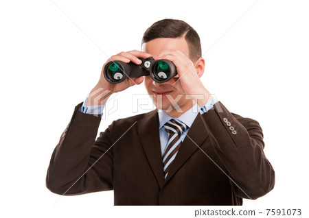 Closeup of a young business man looking through binocular isolat Closeup of a young business man looking through binocular isolat 7591073