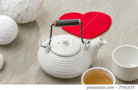 Valentines day surprice for couple. Romantic tea set with red h Valentines day surprice for couple. Romantic tea set with red h 7591075