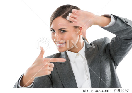 Portrait of beautiful business woman making frame gesture on whi Portrait of beautiful business woman making frame gesture on whi 7591092
