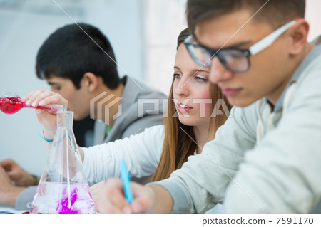 High School students. Group of students working at chemistry cla High School students. Group of students working at chemistry cla 7591170