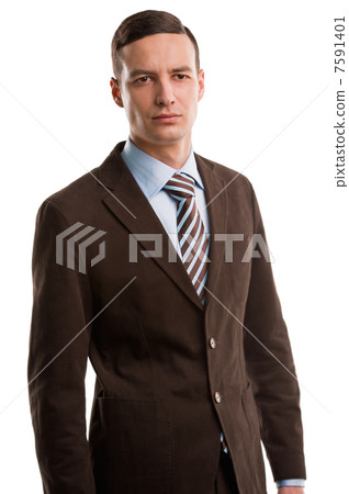 Serious executive in suit posing isolated on white background 7591401
