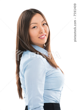 Portrait of a pretty young businesswoman standing on a white bac Portrait of a pretty young businesswoman standing on a white bac 7591409