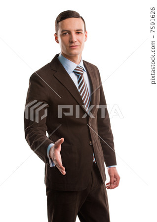 Portrait of a smiling young business man offering a welcoming ha Portrait of a smiling young business man offering a welcoming ha 7591626