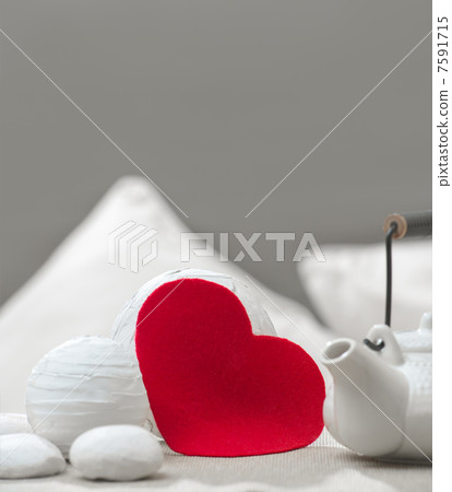 Valentines day surprice for couple. Romantic tea set with red h Valentines day surprice for couple. Romantic tea set with red h 7591715