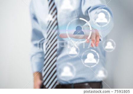 Man hand pressing social media icon Man hand pressing social media icon 7591805