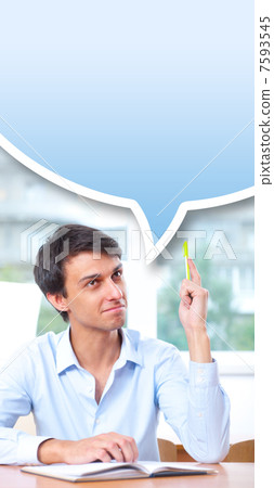 Businessman sitting indoors and writing plan in his diary. Blank Businessman sitting indoors and writing plan in his diary. Blank 7593545