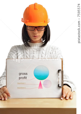 Young architect-woman wearing a protective helmet Young architect-woman wearing a protective helmet 7595574