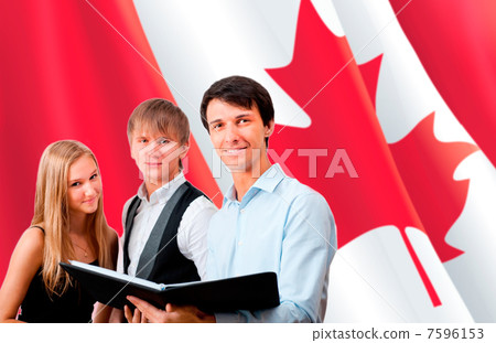 Group of young students standing with their teacher against Cana 7596153