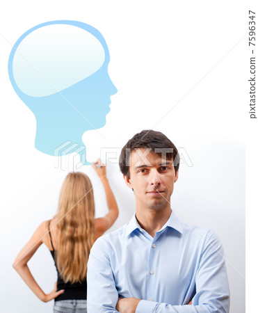 Biology or psycology lesson. Teacher giving lecture with help of Biology or psycology lesson. Teacher giving lecture with help of 7596347