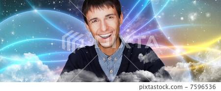 Portrait of handsome futuristic style man looking at camera agai Portrait of handsome futuristic style man looking at camera agai 7596536