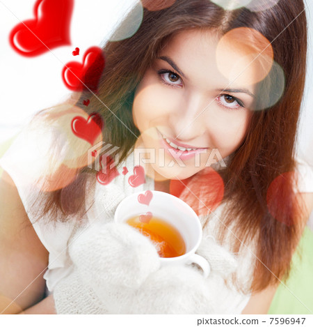 Day dreaming - Caucasian American female relaxed at home, having 7596947