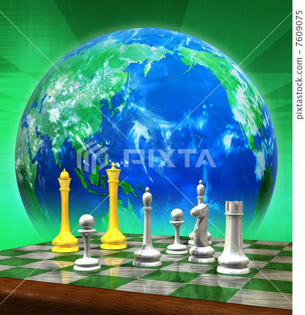 Chess pieces on the earth and chess board Chess pieces on the earth and chess board 7609075