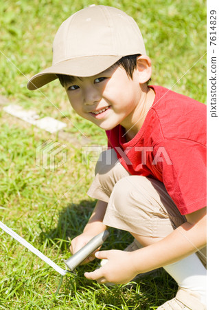 A boy setting a tent 7614829