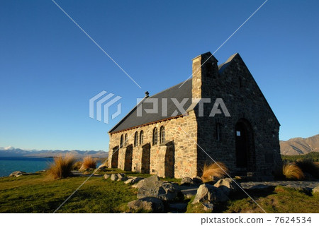 一個好牧羊人的教堂在夕陽新西蘭染色 7624534