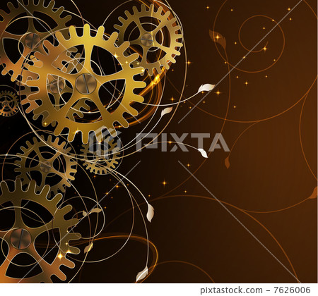 Abstract mechanical background with floral elements, vector illu 7626006