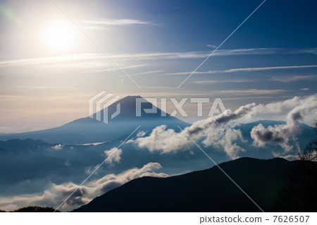 富士山從池塘的茶館森林 7626507