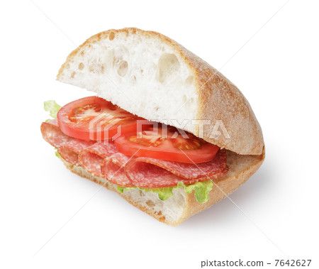big sandwich with salami cheese and tomato big sandwich with salami cheese and tomato 7642627