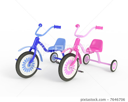 Blue and pink tricycle isolated 3d render 7646706