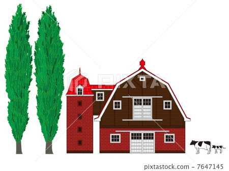 Stock Illustration: cow shed, ranch, farm