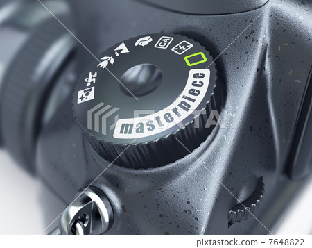 Masterpiece. Close-up of photo camera switch mode . 7648822
