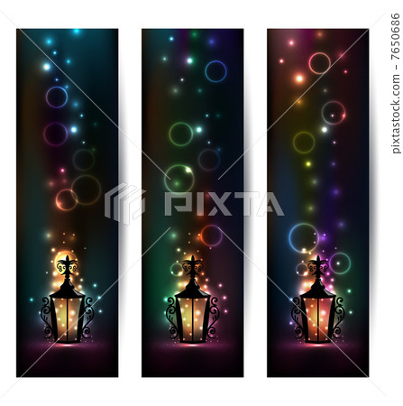 Set islamic light banners with lantern 7650686