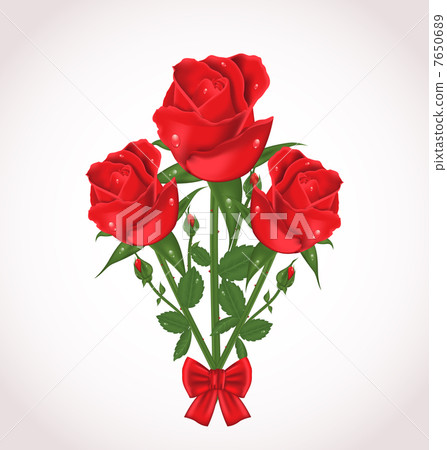 Three roses with bow for design wedding card 7650689