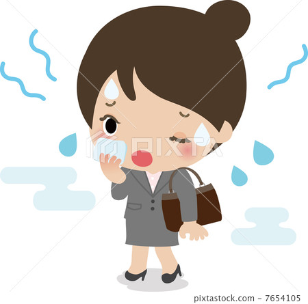 A woman in a suit that sweats with sultry heat 7654105