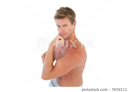 Shirtless handsome man gesturing 7656511