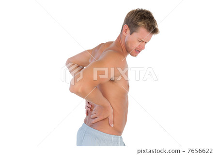 Topless man suffering from back pain Topless man suffering from back pain 7656622