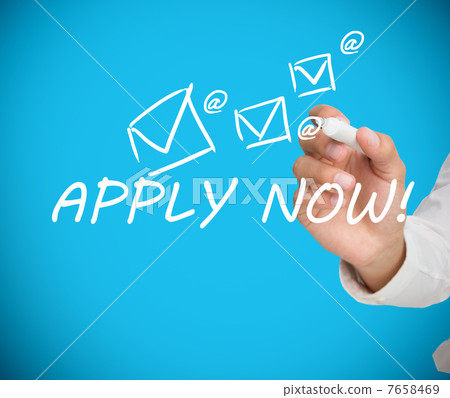 Businessman writing apply now message Businessman writing apply now message 7658469