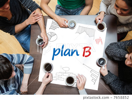 Plan b written on a poster with drawings of charts 7658852
