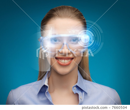 businesswoman with digital glasses businesswoman with digital glasses 7660504