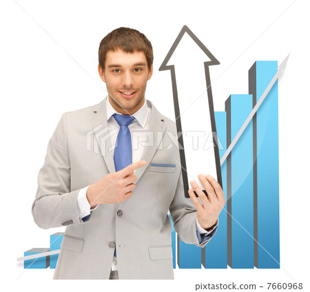 businessman with arrow and 3d chart businessman with arrow and 3d chart 7660968