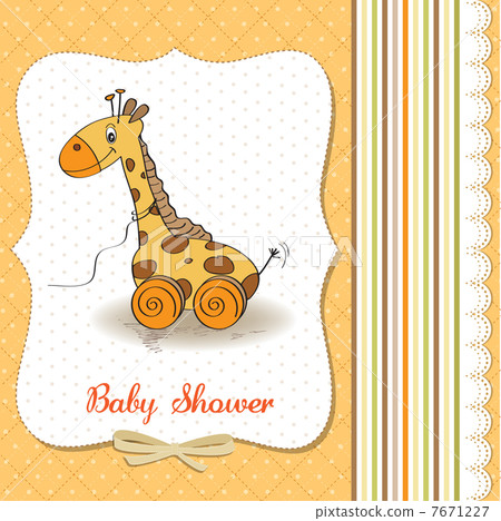 Baby shower card with cute giraffe toy - Stock Illustration [7671227 ...
