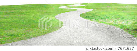 Winding gravel road Meadow white background composite 7671687