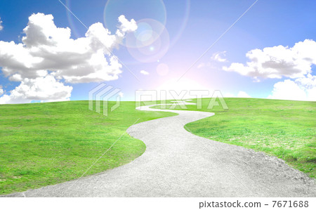 繞石渣路草甸藍天背光合成 繞石渣路草甸藍天背光合成 7671688